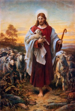 christianisme Tableau Peinture - Bernhard Plockhorst Bon Shephard Religieuse Christianisme